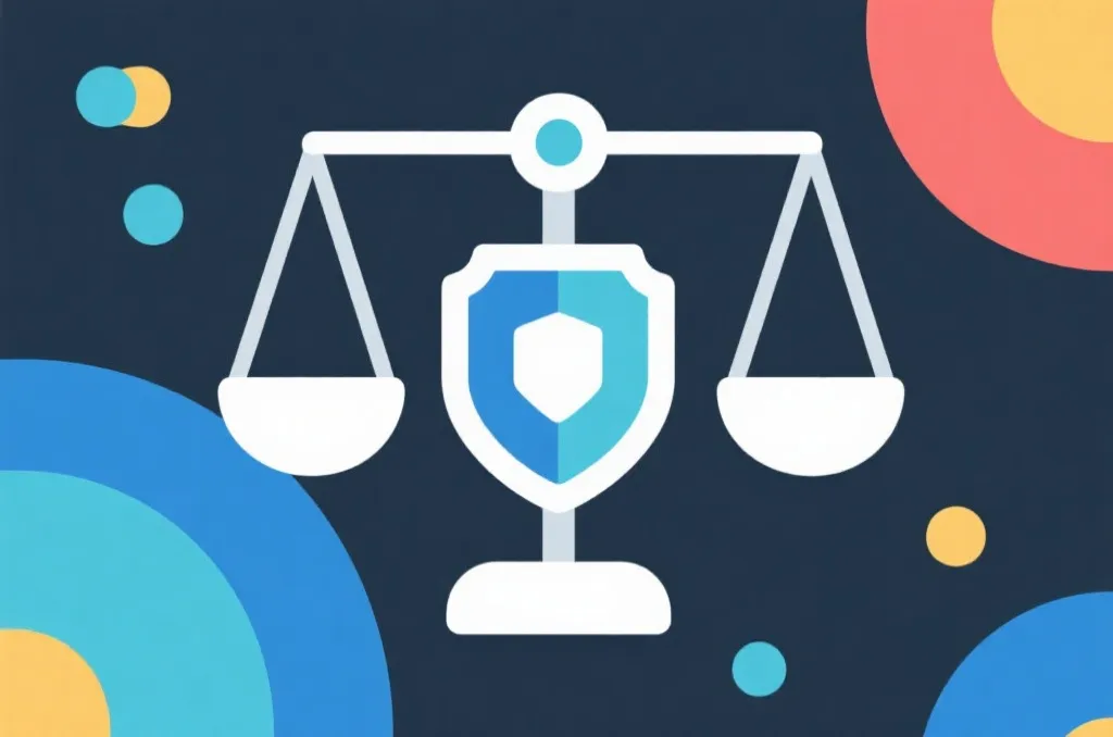 抽象图表：法律天平与数据保护图标